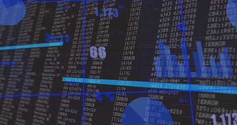 Dense Digital Dashboard Showing System Logs, Error Alerts and Blue Analytics Overlays