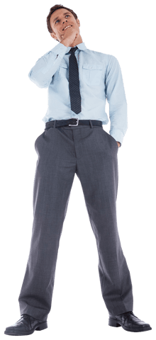 Transparent image thoughtful businessman hand on chin contemplating