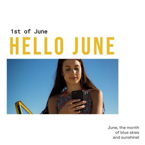 Young Woman Enjoying Summer Sun on Beach Using Smartphone - Download Free Stock Templates Pikwizard.com