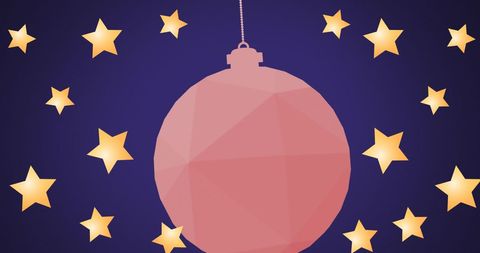 Christmas bauble and stars on dark blue background