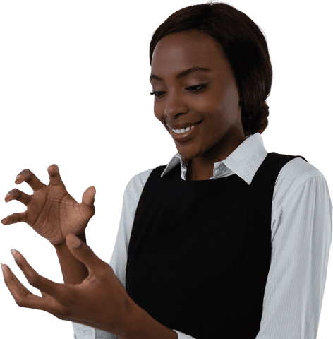 Businesswoman gesture in transparent background with feliz expression