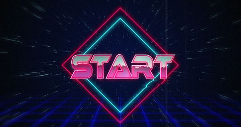 Retro Neon Start Game Glitch in Hyperspace