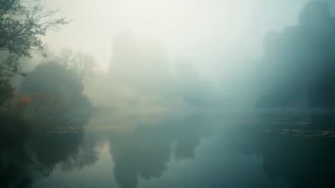 Serene Lake Reflection with Autumn Fog in Morning Light
