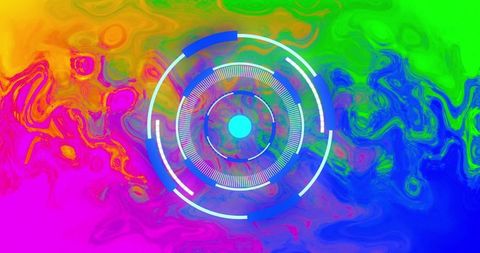 Futuristic circular digital interface on vibrant background