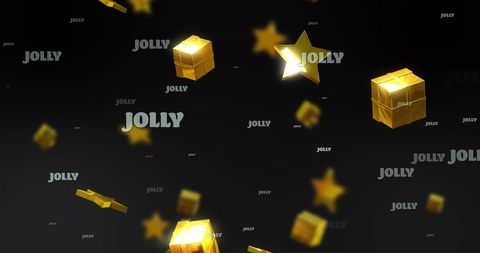 Festive gold stars and gifts on mysterious black background