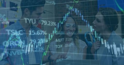 Financial analysis with diverse colleagues in office environment