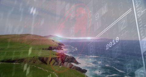 Digital Interface Overlay on Coastal Landscape