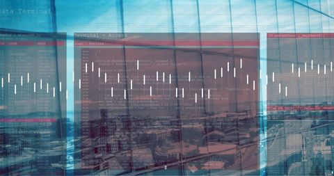 Digital Code Over Modern Cityscape with Graph Overlay - Download Free Stock Images Pikwizard.com