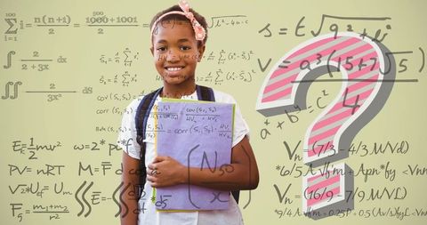 Confident Schoolgirl Engaging with Complex Math Formulas
