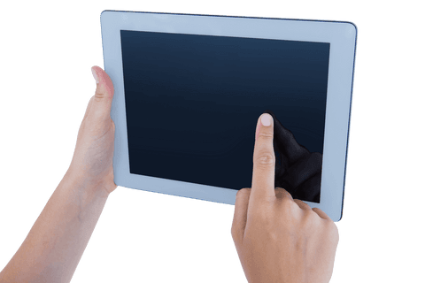 Hands Operating Transparent Tablet on White Background - Download Free Stock Videos Pikwizard.com