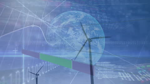 Global Financial Data Overlay on Wind Turbines and Earth