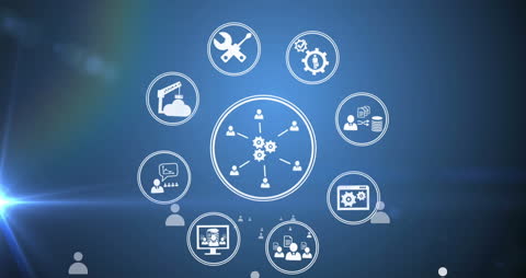 Business Technology Icons on Digital Interface Background