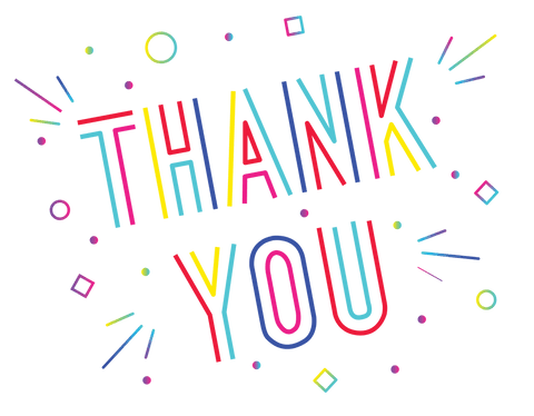 Colorful Thank You Text and Shapes on Transparent Background