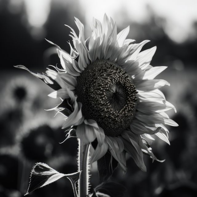 Sunflower with blurred background in black and white, created using generative ai technology - Download Free Stock Photos Pikwizard.com