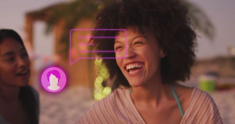 Social Media Communication Between Friends at the Beach