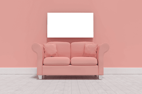 transparent tv screen above coral sofa in modern living room - Download Free Stock Videos Pikwizard.com