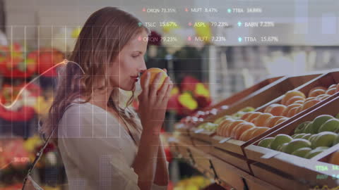Caucasian Woman Shopping with Digital Interface Data Overlay