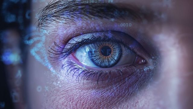 Close-Up of Human Eye with Futuristic Digital Overlay