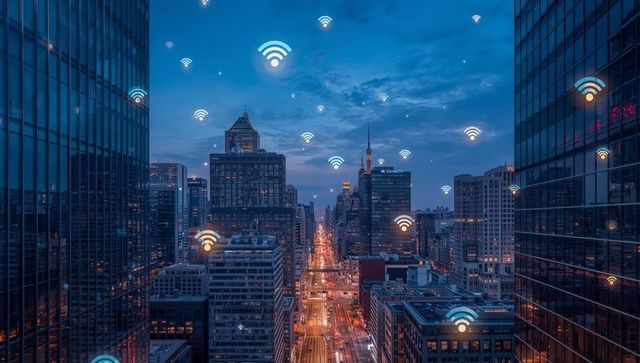 Modern Cityscape with Wi-Fi Connectivity in Urban Center