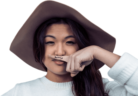 transparent asian woman playfully showing finger moustache - Download Free Stock Videos Pikwizard.com