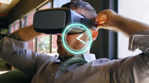 Businessman Experiencing Time Travel in Virtual Reality