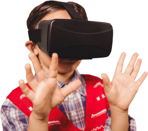 Young boy exploring virtual reality with transparent background