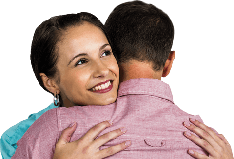 Joyful Woman Embracing Partner in Transparent Background