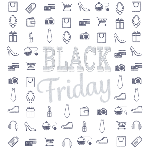 Black Friday Text on Transparent Background with Shopping Icons