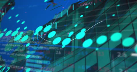 Data Processing Visualization Over Futuristic Cityscape