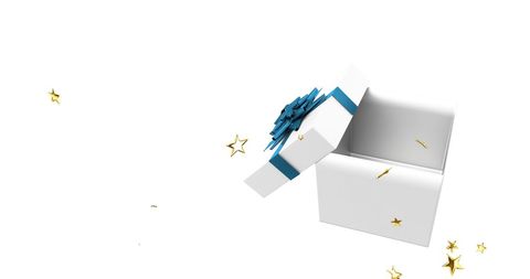 Christmas Gift Box with Blue Bow and Scattered Stars