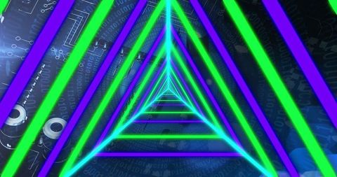 Futuristic Neon Lit Digital Tunnel with Triangular Frames - Download Free Stock Images Pikwizard.com