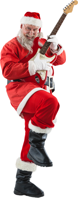 Transparent Santa Claus Playing Guitar Skilfully in Red Suit - Download Free Stock Videos Pikwizard.com