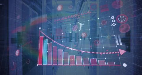 Digital Interface with Graphs and Virus Cells Over Data Center - Download Free Stock Images Pikwizard.com