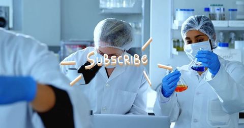 Lab technicians analyzing samples and mixing chemicals for scientific research