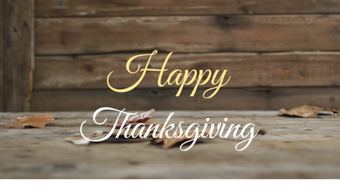 Thanksgiving Greeting Card with Autumn Leaves and Rustic Background