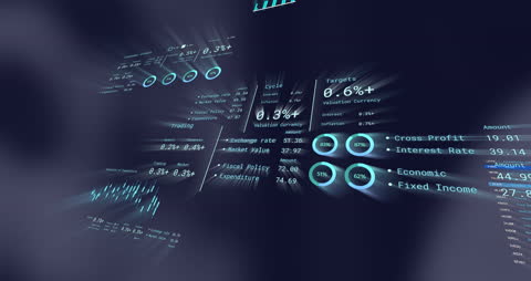 Futuristic Animation of Financial Data Flowing in Digital Space