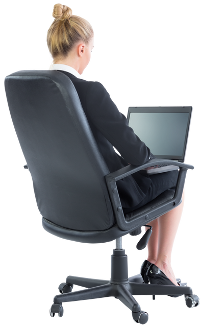 Blonde Businesswoman Sitting on Black Swivel Chair with Transparent Greater Detail - Download Free Stock Videos Pikwizard.com