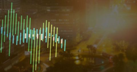 Digital Modern Cityscape with Interactive Bar Graph Overlay