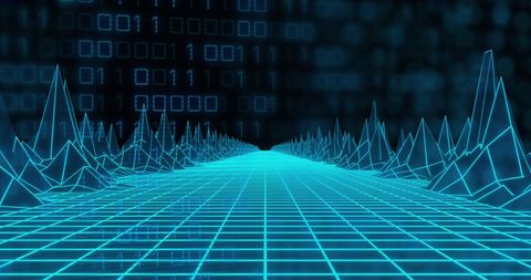 Futuristic 3D Grid Landscape with Flowing Binary Code - Download Free Stock Images Pikwizard.com