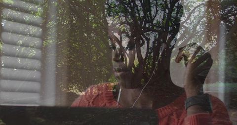 Woman Listening in Nature-Inspired Home Office