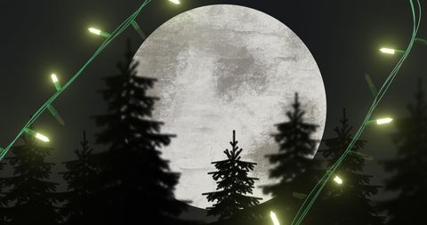 Christmas Night with Moonlit Silhouette of Santa's Sleigh