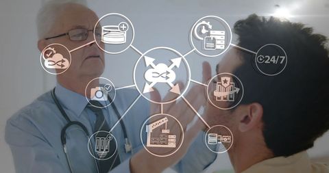 Doctor Examining Patient with Digital Medical Interface Overlay