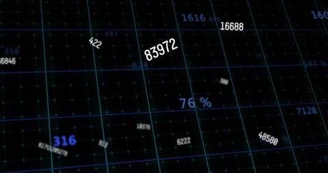 Holographic Data HUD with Floating 76% and Tilted Numeric Labels on Teal Grid