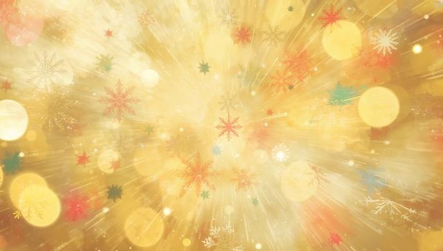 Golden Holiday Burst with Snowflakes and Bokeh Lights Radiating Festive Glow