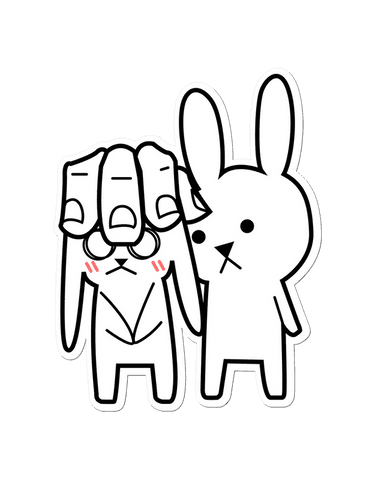 Whimsical rabbit duo comedy illustration on transparent background