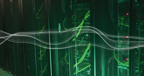 Digital Wave Surging Around Modern Computer Server