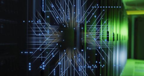Digital Data Processing with Circuit Overlay on Server Rows - Download Free Stock Images Pikwizard.com