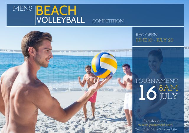 Men's Volleyball Tournament Beach Action Summer Event Advertisement - Download Free Stock Templates Pikwizard.com