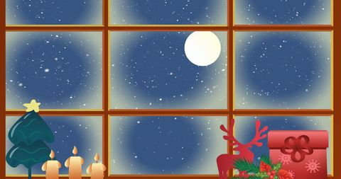 Cozy Christmas Eve with Snow and Candlelight by Window