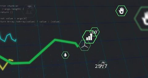 Green Energy Graph with Analytics Icons and Data on Dashboard